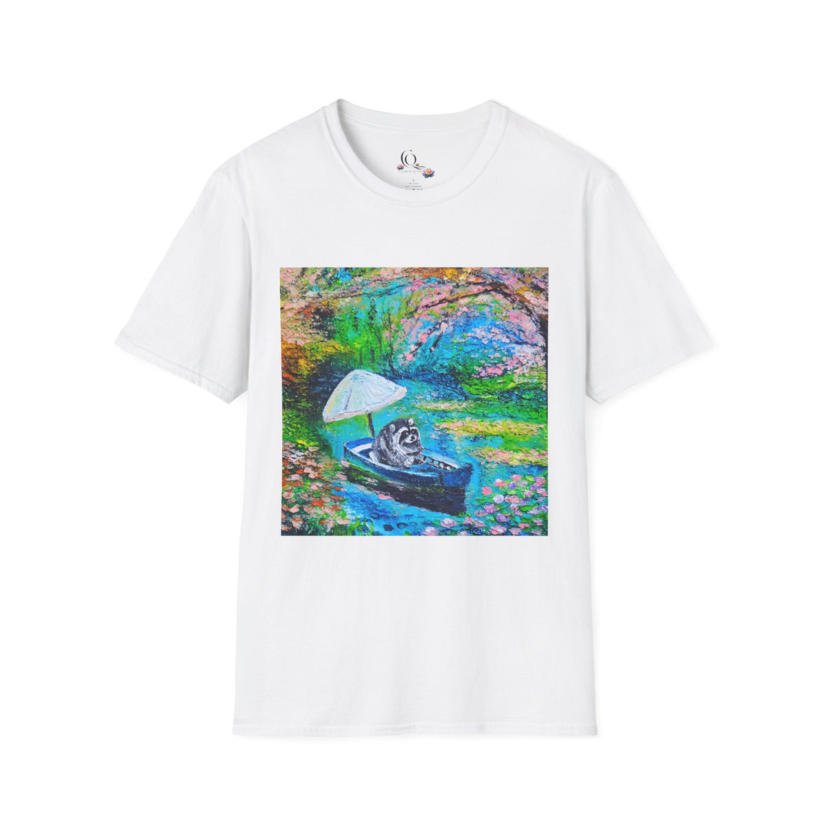 Jimothy Rides a Boat Art Tee — Colorful Impressionist River Scene