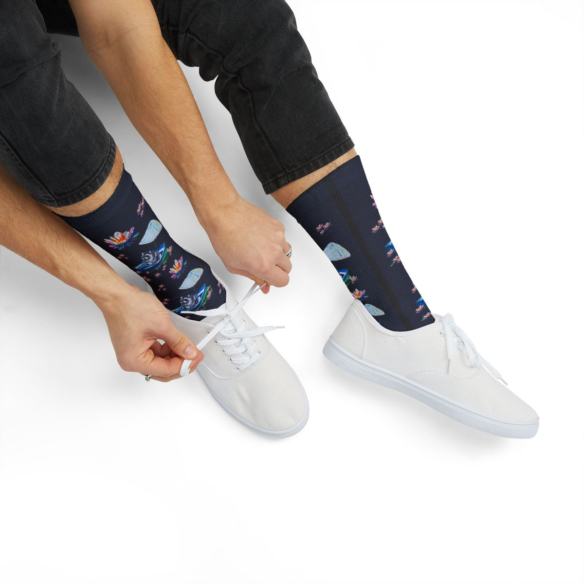 Jimothy & Lotus Pattern Sublimation Socks — Floral Lotus Crew Socks