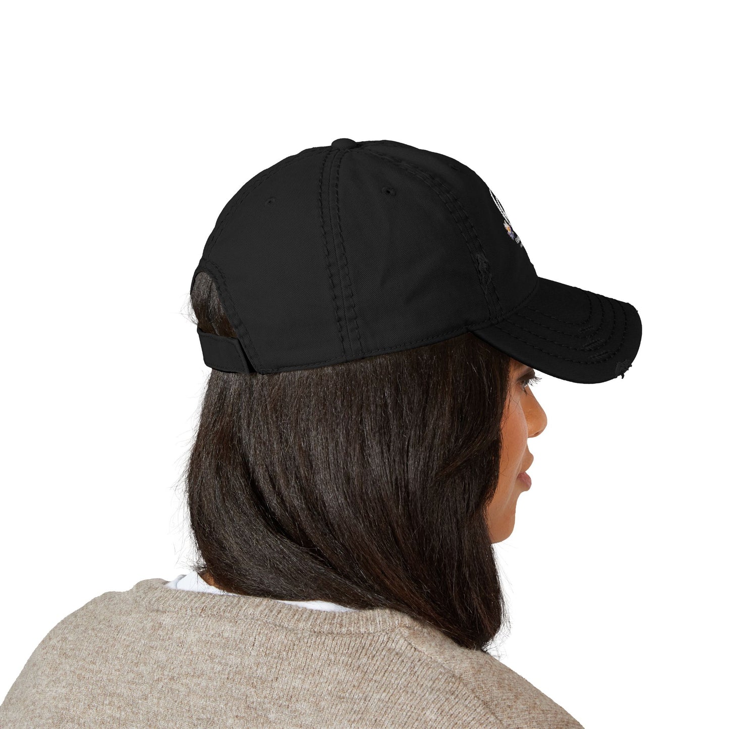 Distressed Embroidered Dad Hat – CQT Lotus Logo Design