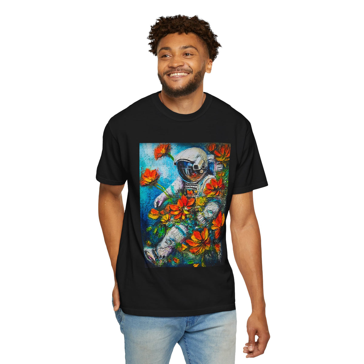 Astronaut & Flowers T-Shirt — Surreal Space Art Tee
