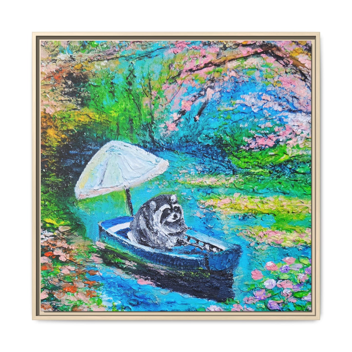 Framed Matte Canvas Art — Jimothy in a Boat Spring Landscape