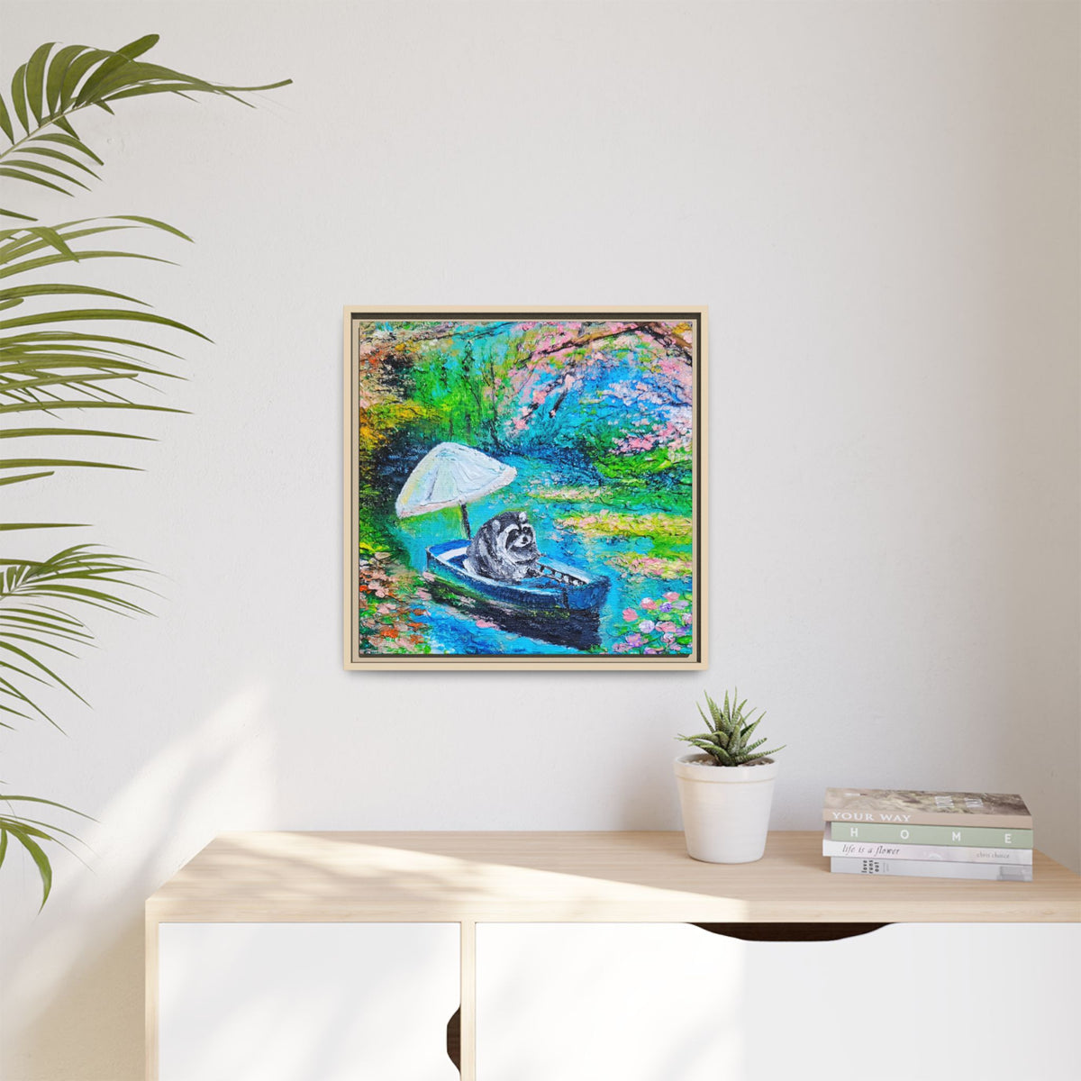Framed Matte Canvas Art — Jimothy in a Boat Spring Landscape