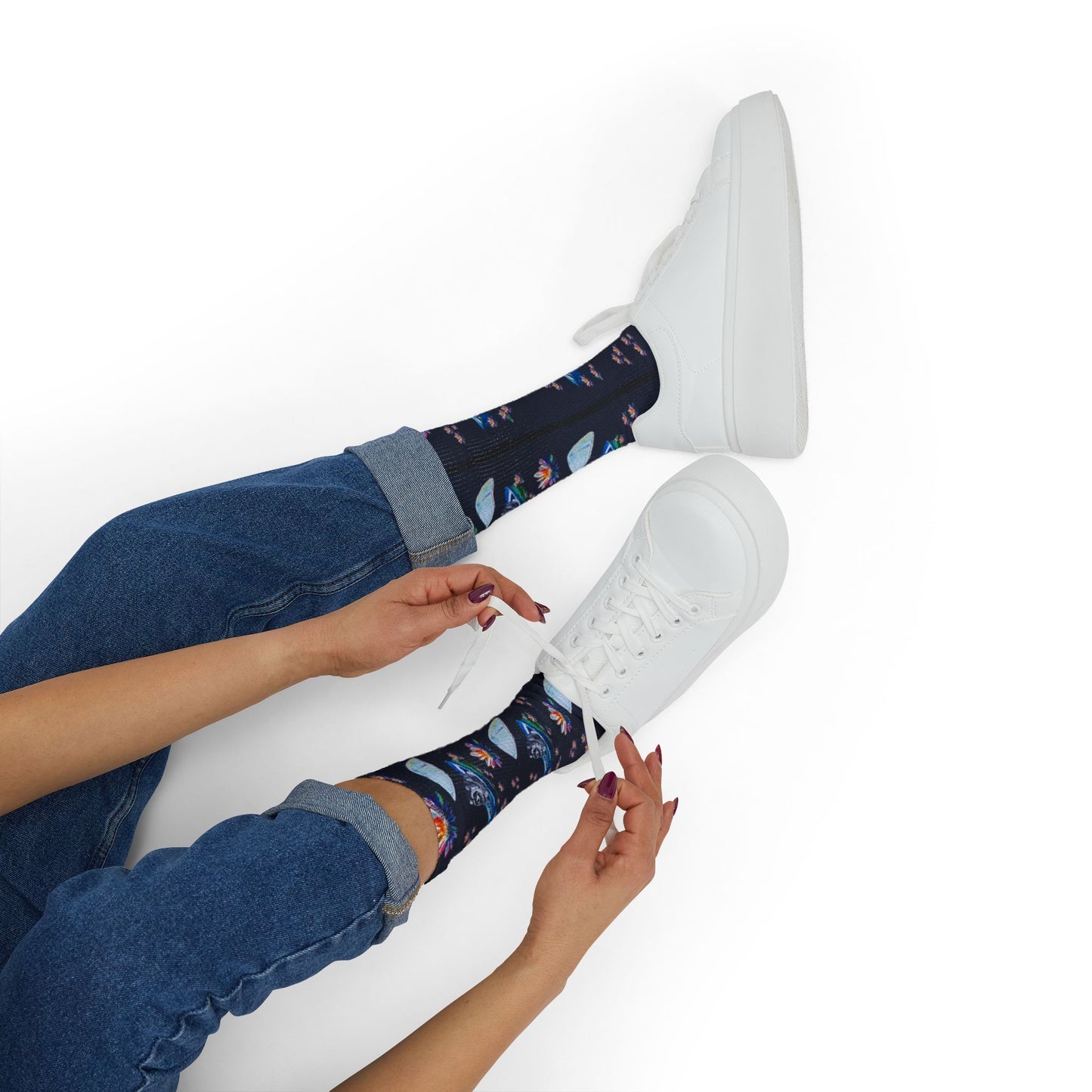 Jimothy & Lotus Pattern Sublimation Socks — Floral Lotus Crew Socks