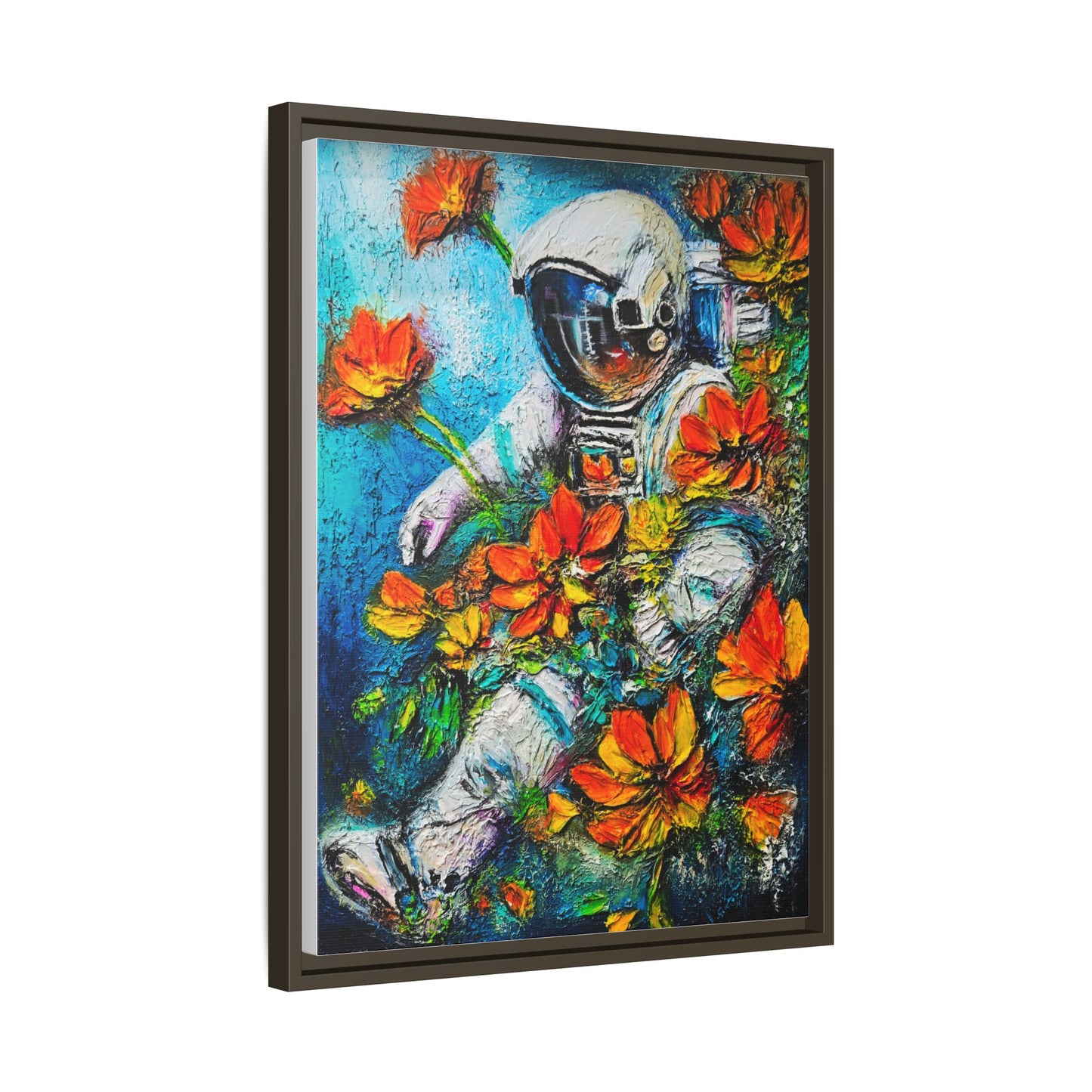 Framed Astronaut Art Print — Colorful Floral Space Canvas