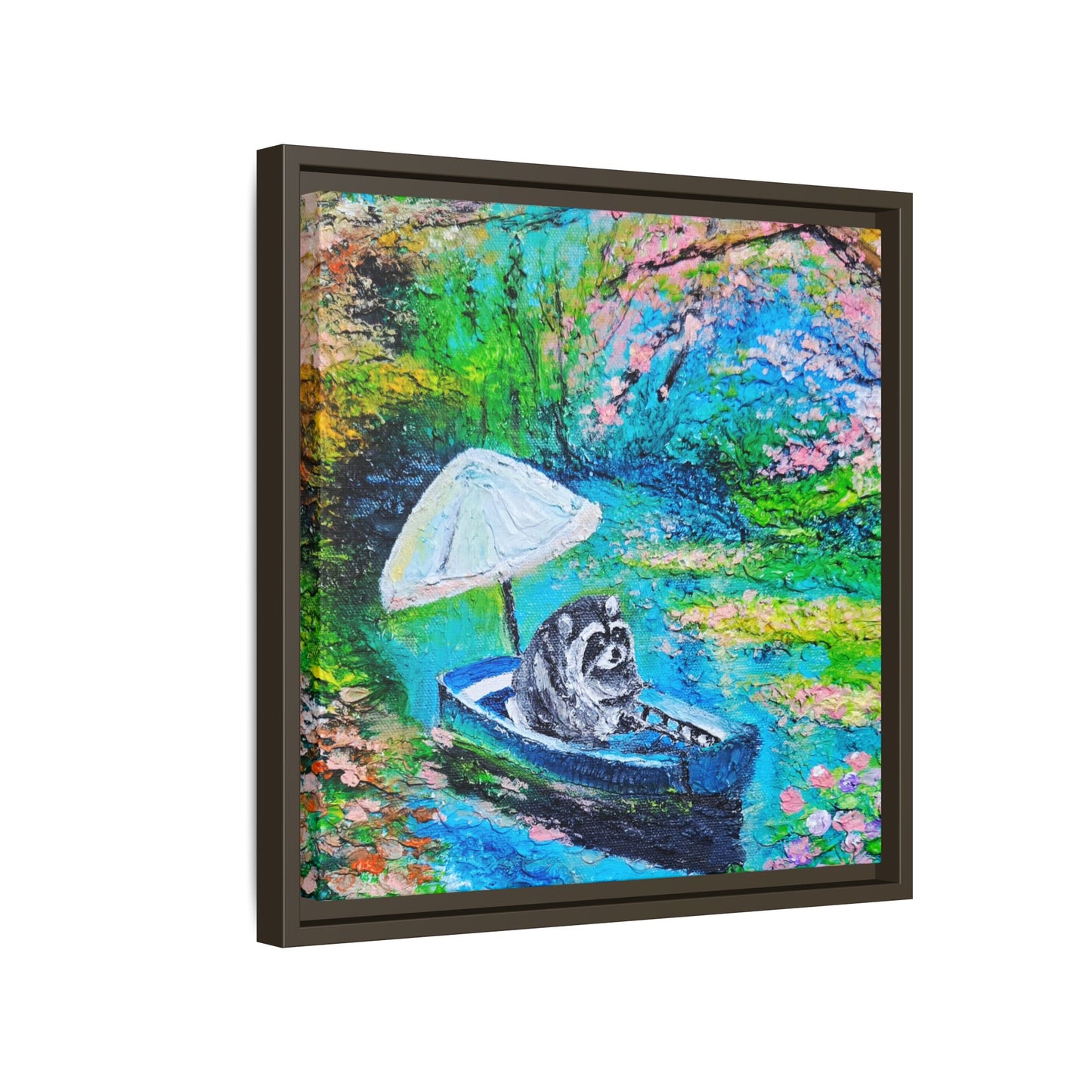 Framed Matte Canvas Art — Jimothy in a Boat Spring Landscape