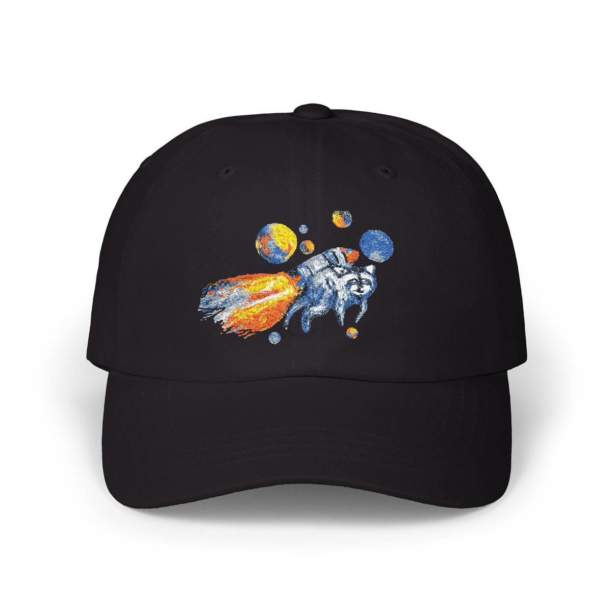 Astronaut Jimothy Dad Cap — Retro Space Raccoon Embroidered Baseball Hat
