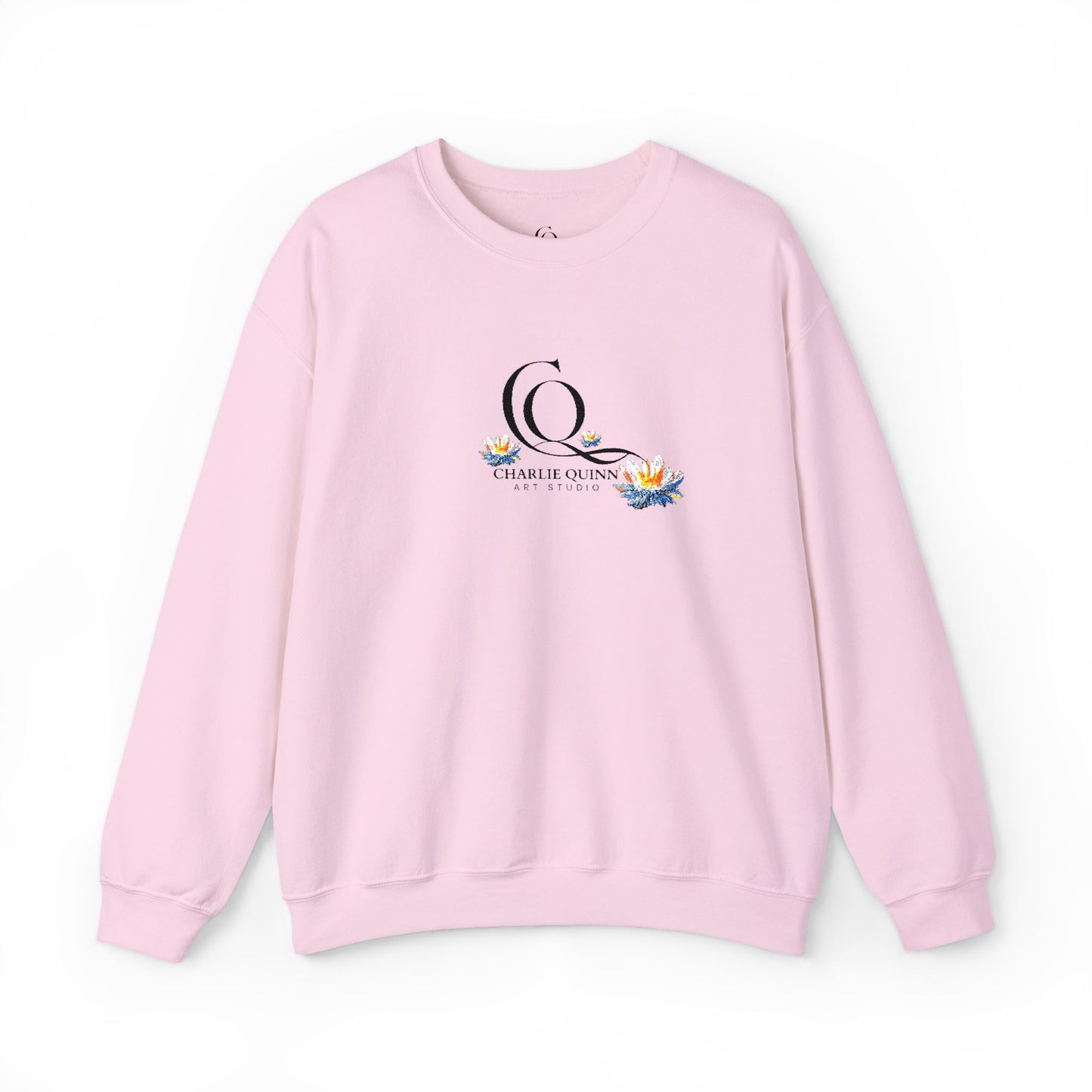 Logo Floral Crewneck Sweatshirt – 'Q' Monogram with Blue Yellow Flowers