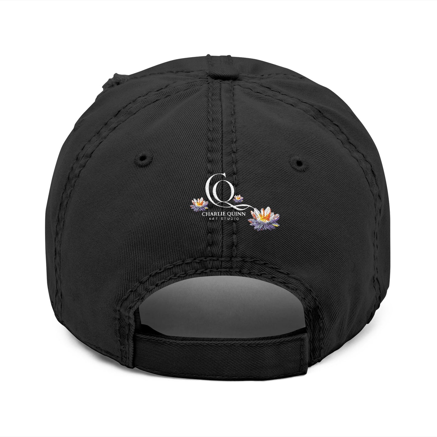 Distressed Embroidered Dad Hat — Blue Abstract Raccoon Design