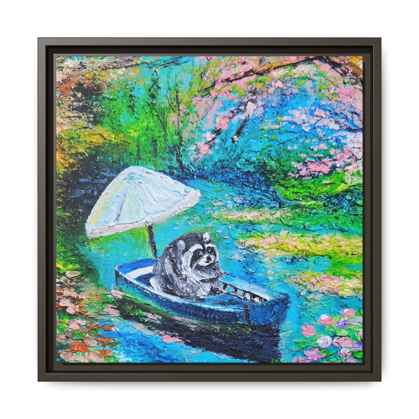Framed Matte Canvas Art — Jimothy in a Boat Spring Landscape