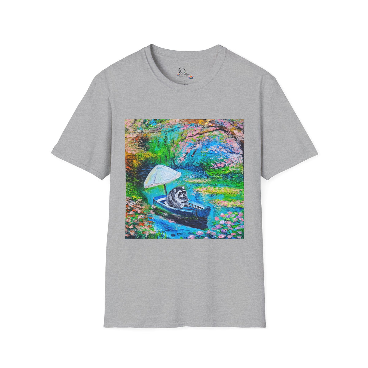 Jimothy Rides a Boat Art Tee — Colorful Impressionist River Scene