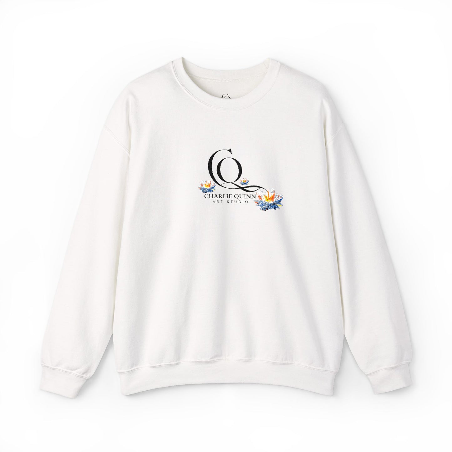 Logo Floral Crewneck Sweatshirt – 'Q' Monogram with Blue Yellow Flowers