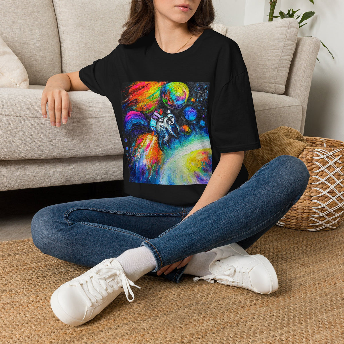 Jimothy in Space Painting T-Shirt — Colorful Cosmic Space Art Tee