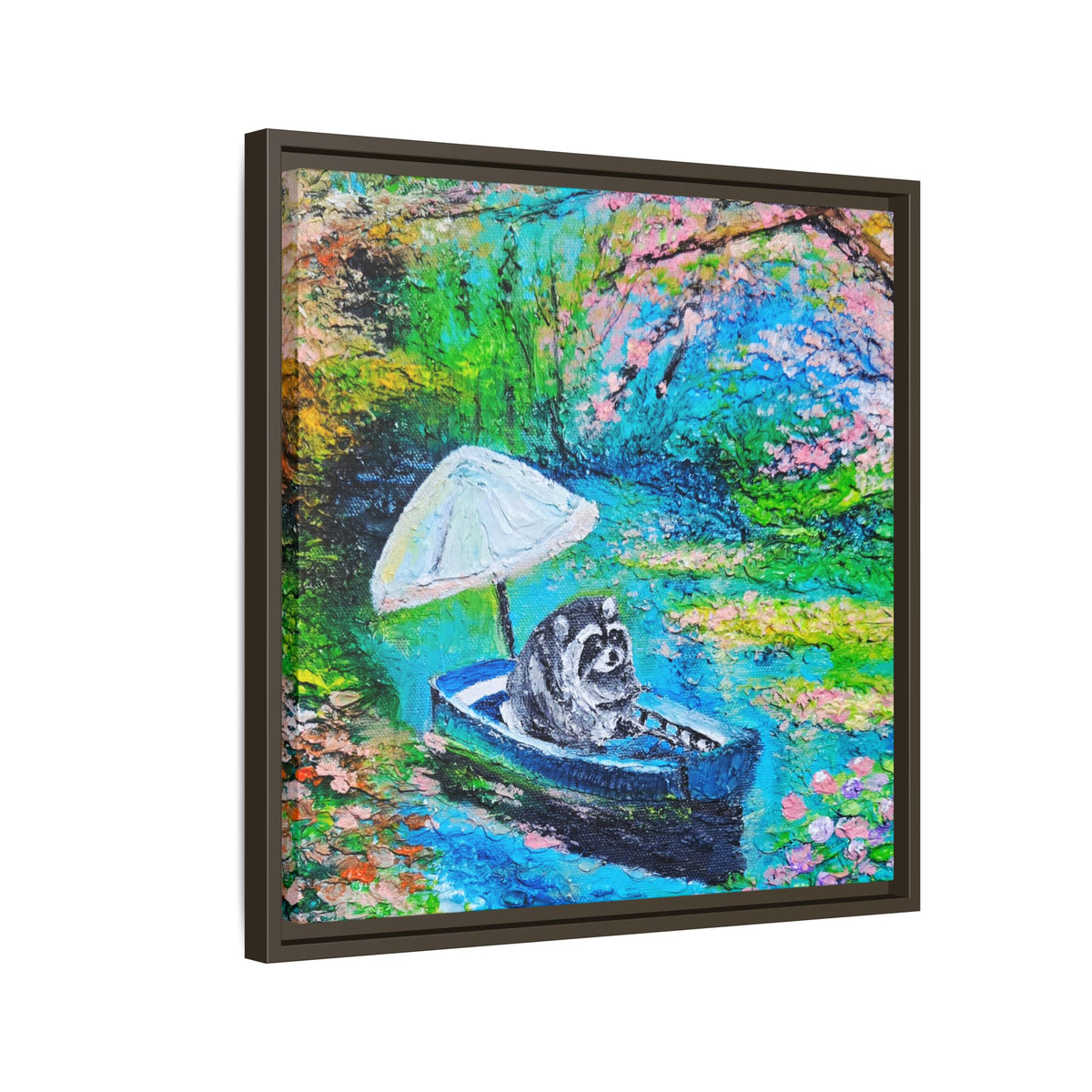 Framed Matte Canvas Art — Jimothy in a Boat Spring Landscape