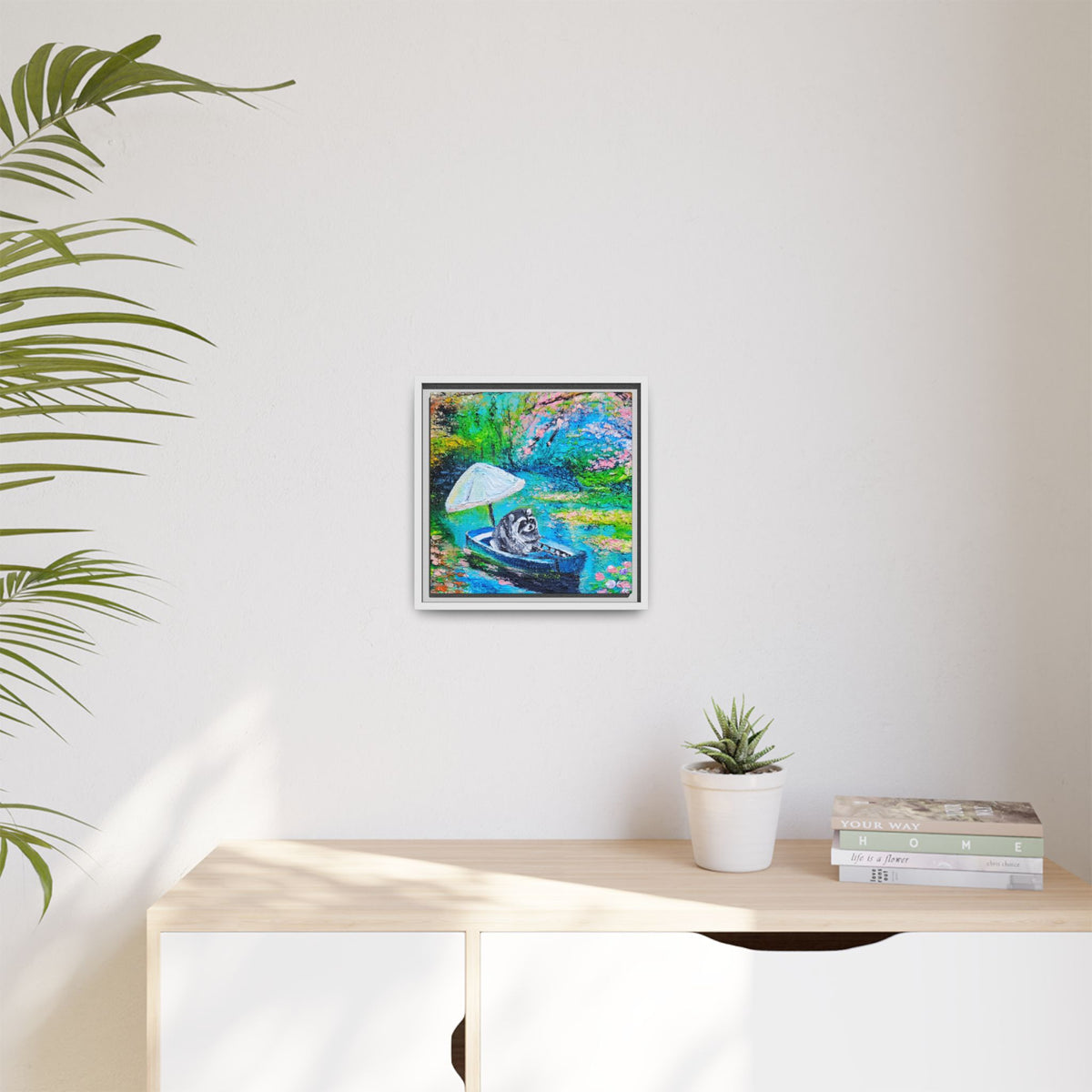 Framed Matte Canvas Art — Jimothy in a Boat Spring Landscape