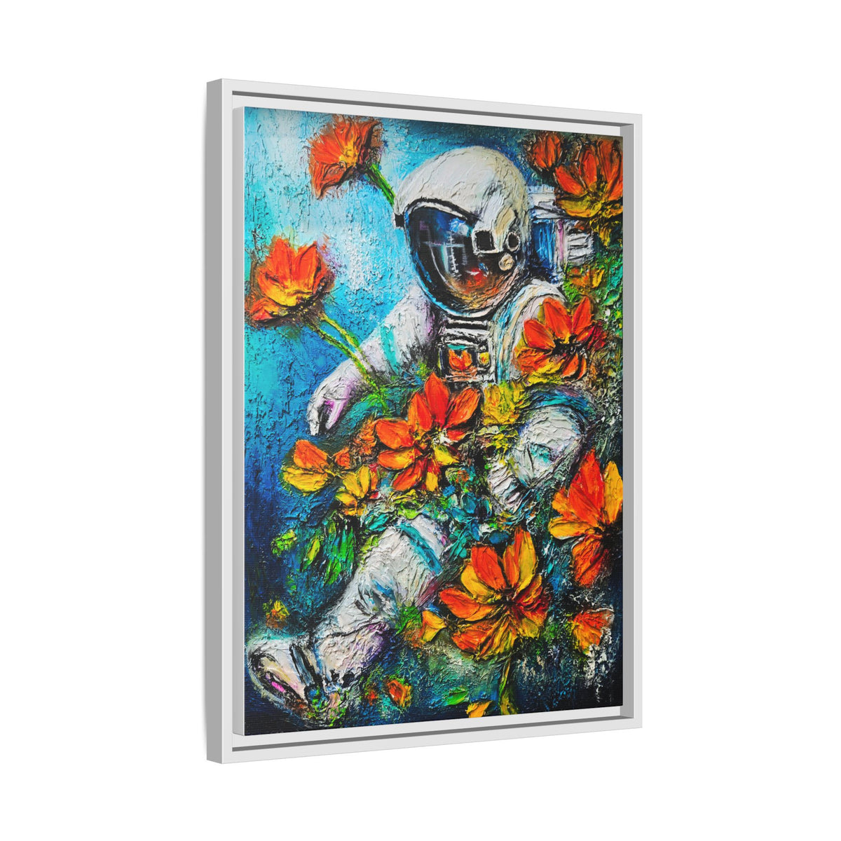 Framed Astronaut Art Print — Colorful Floral Space Canvas