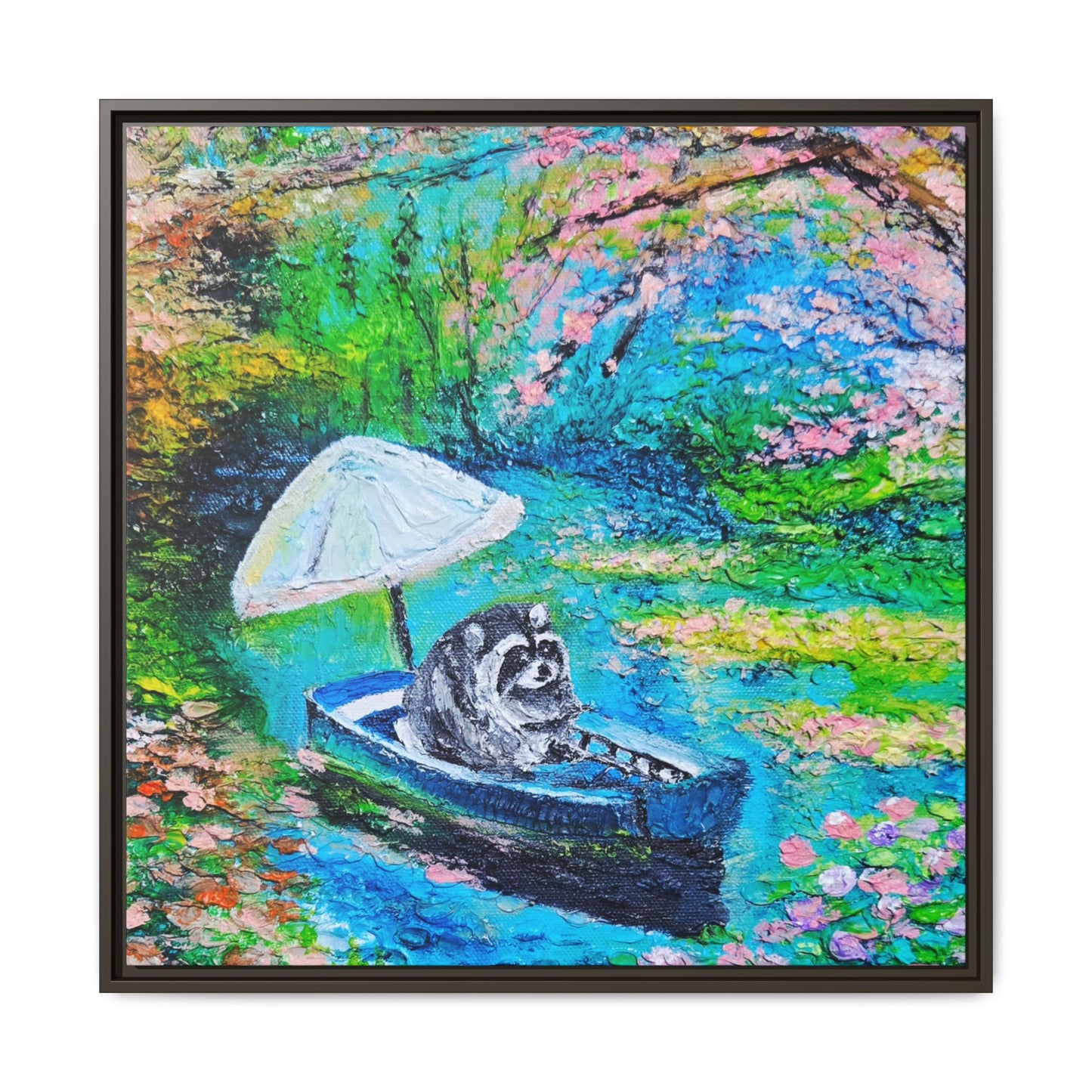 Framed Matte Canvas Art — Jimothy in a Boat Spring Landscape