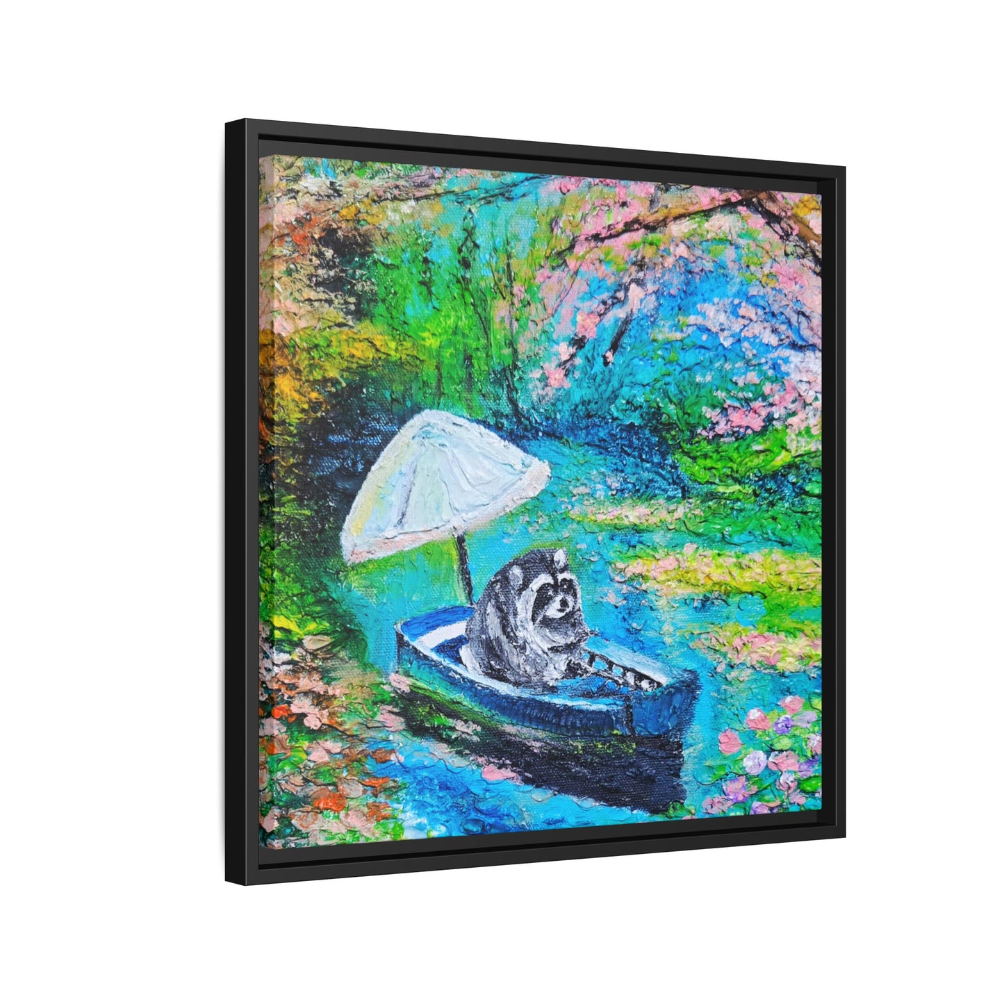 Framed Matte Canvas Art — Jimothy in a Boat Spring Landscape