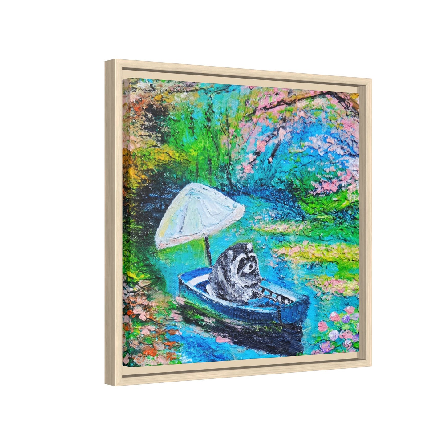 Framed Matte Canvas Art — Jimothy in a Boat Spring Landscape