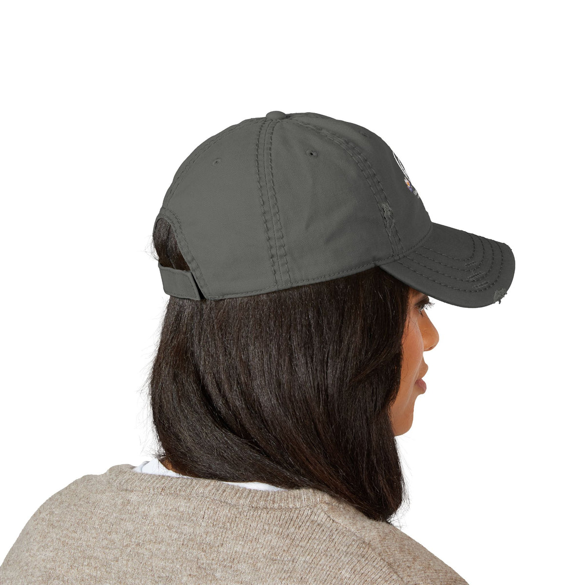 Distressed Embroidered Dad Hat – CQT Lotus Logo Design