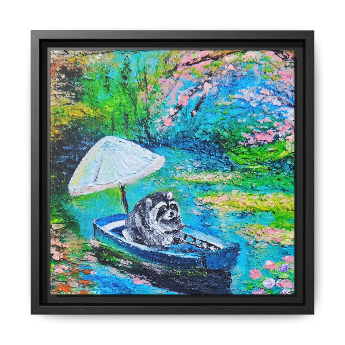 Framed Matte Canvas Art — Jimothy in a Boat Spring Landscape