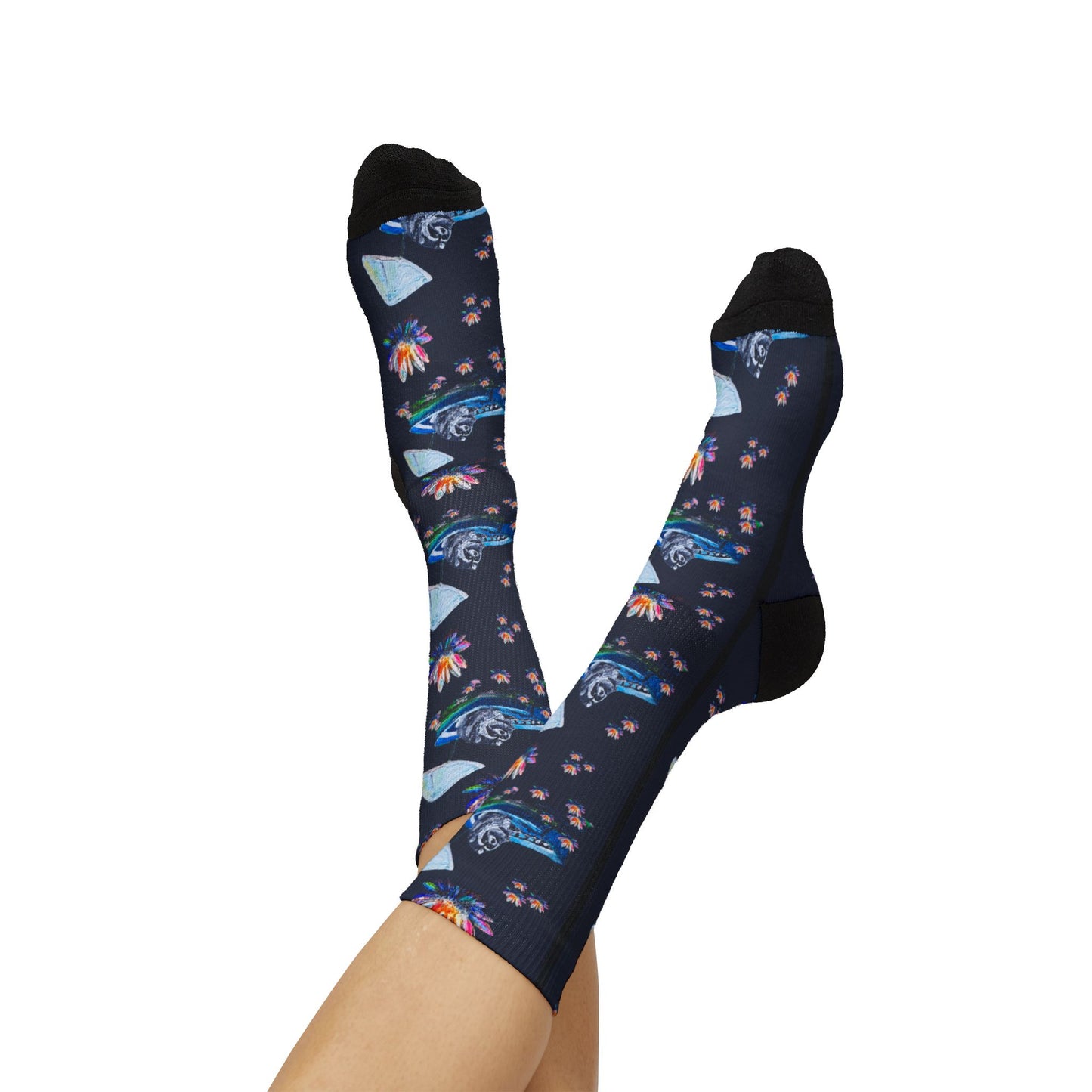 Jimothy & Lotus Pattern Sublimation Socks — Floral Lotus Crew Socks
