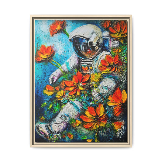 Framed Astronaut Art Print — Colorful Floral Space Canvas