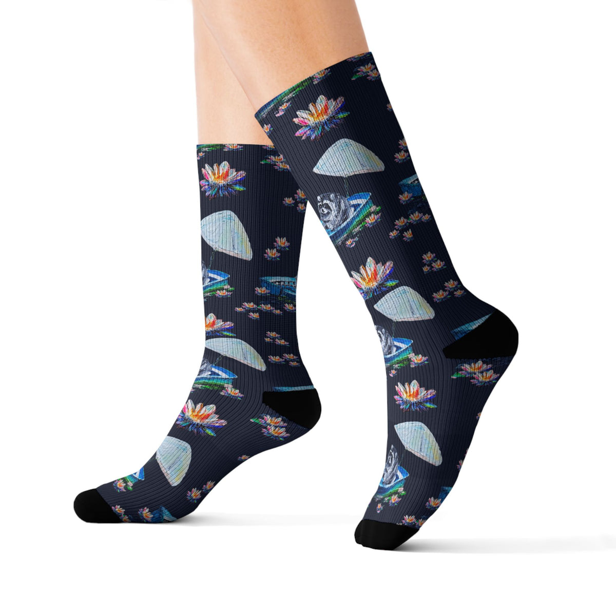 Jimothy & Lotus Pattern Sublimation Socks — Floral Lotus Crew Socks