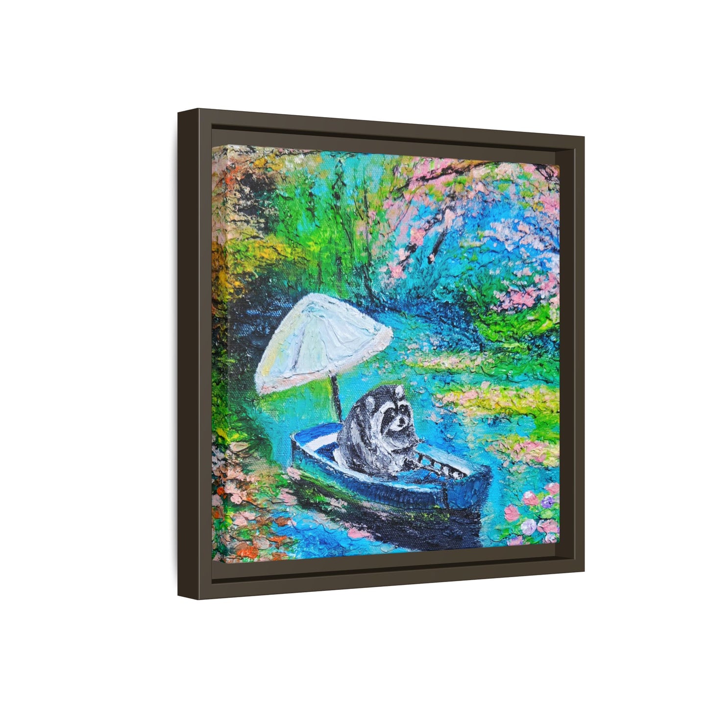Framed Matte Canvas Art — Jimothy in a Boat Spring Landscape