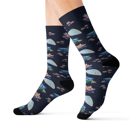 Jimothy & Lotus Pattern Sublimation Socks — Floral Lotus Crew Socks