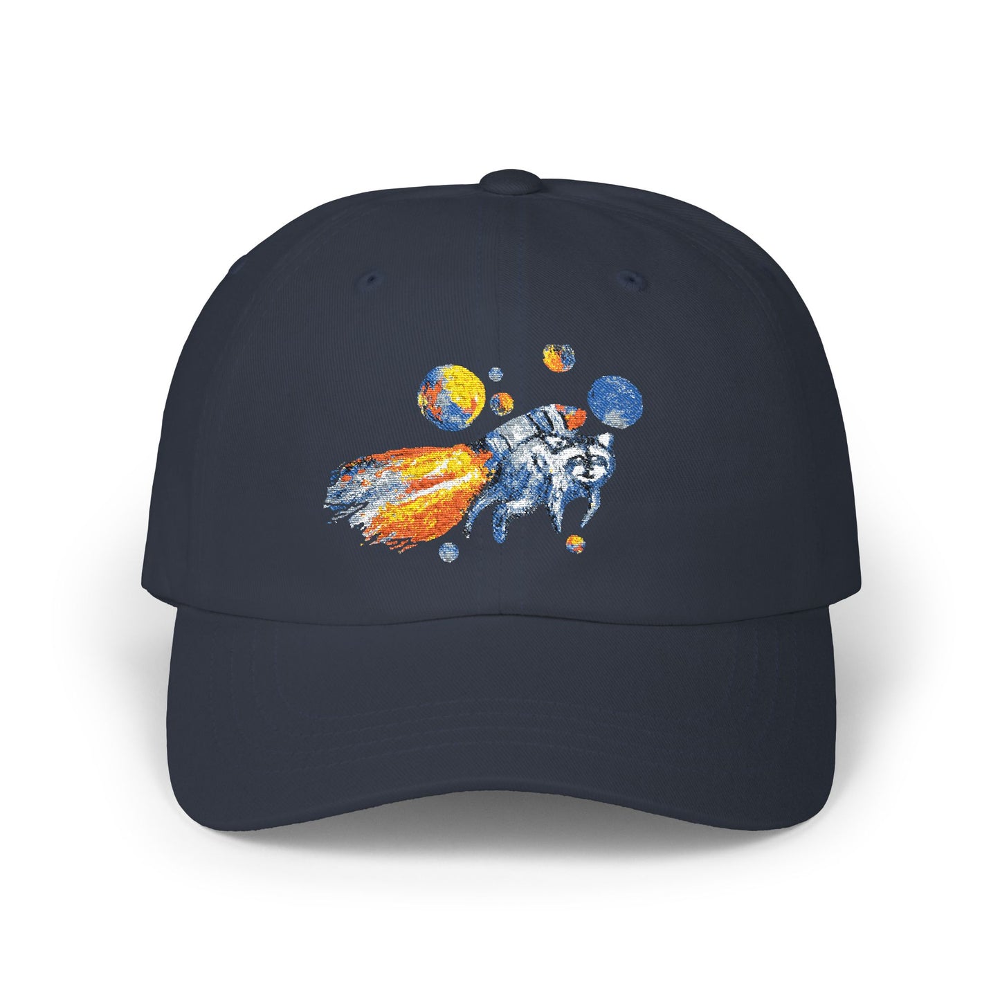 Astronaut Jimothy Dad Cap — Retro Space Raccoon Embroidered Baseball Hat