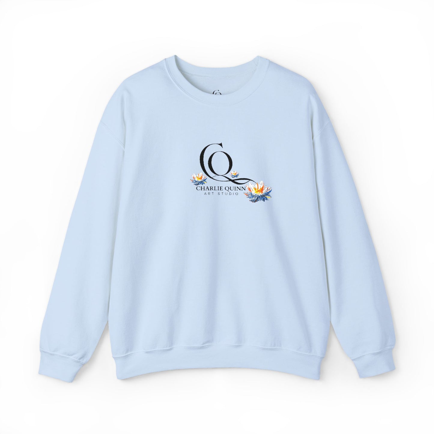 Logo Floral Crewneck Sweatshirt – 'Q' Monogram with Blue Yellow Flowers