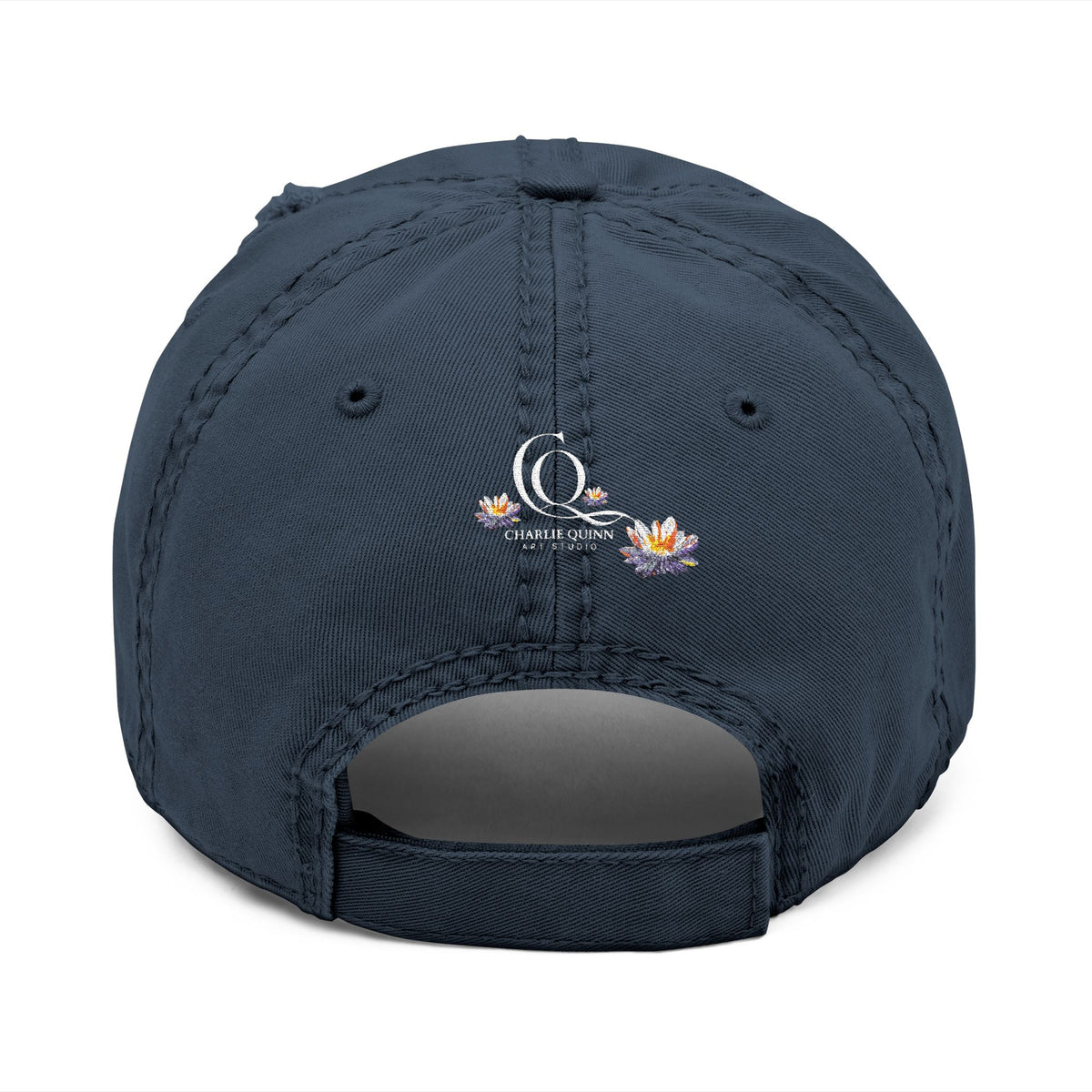 Distressed Embroidered Dad Hat — Blue Abstract Raccoon Design