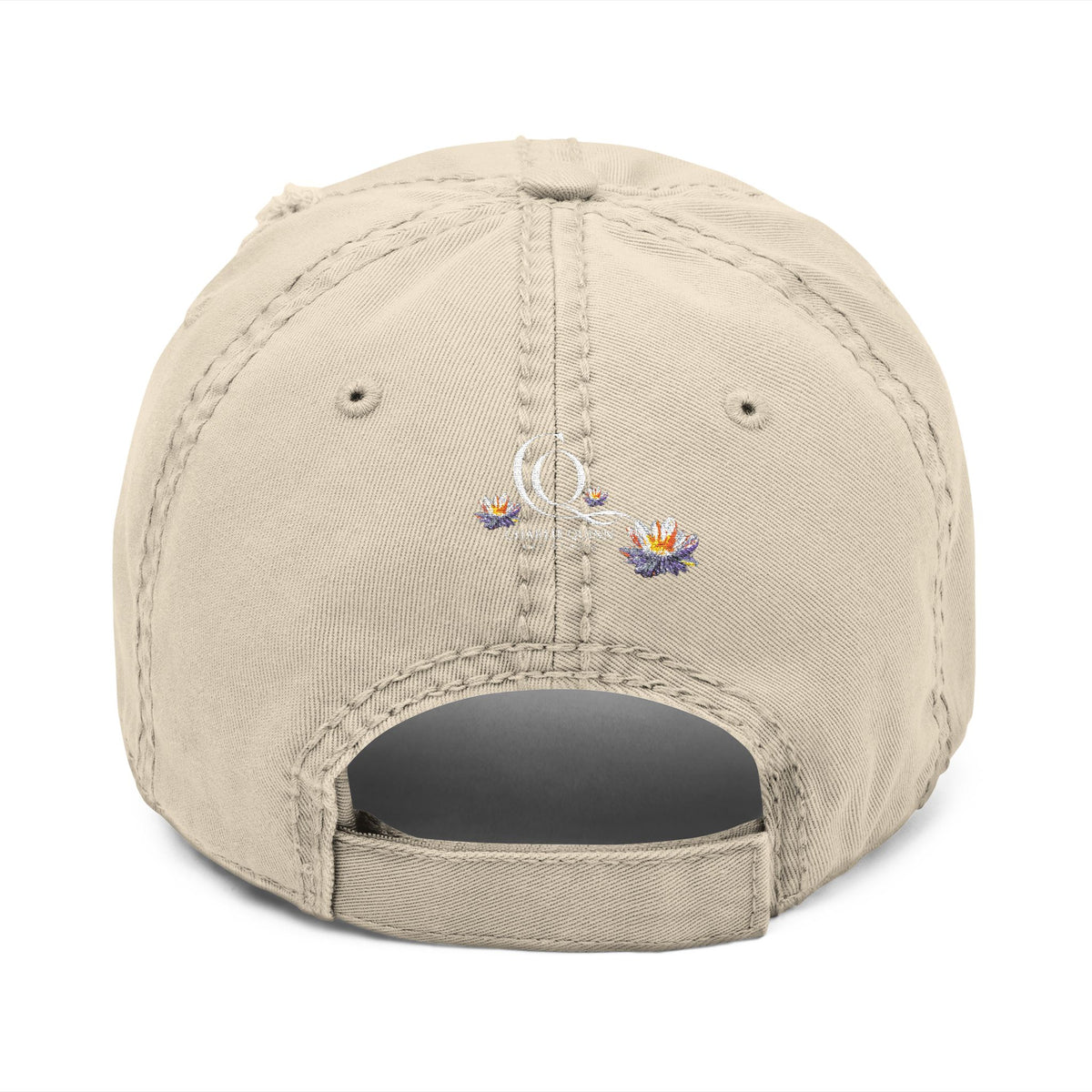 Distressed Embroidered Dad Hat — Blue Abstract Raccoon Design