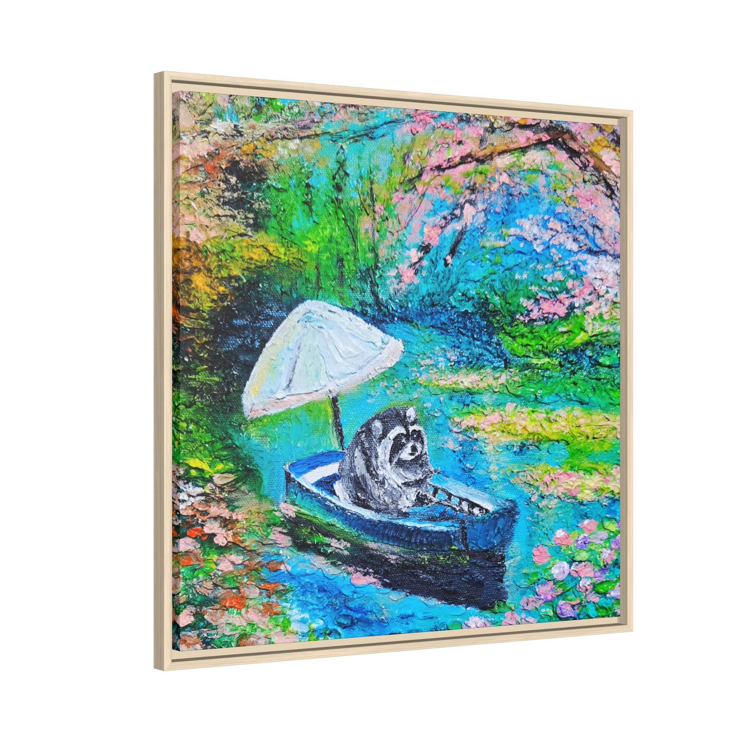 Framed Matte Canvas Art — Jimothy in a Boat Spring Landscape