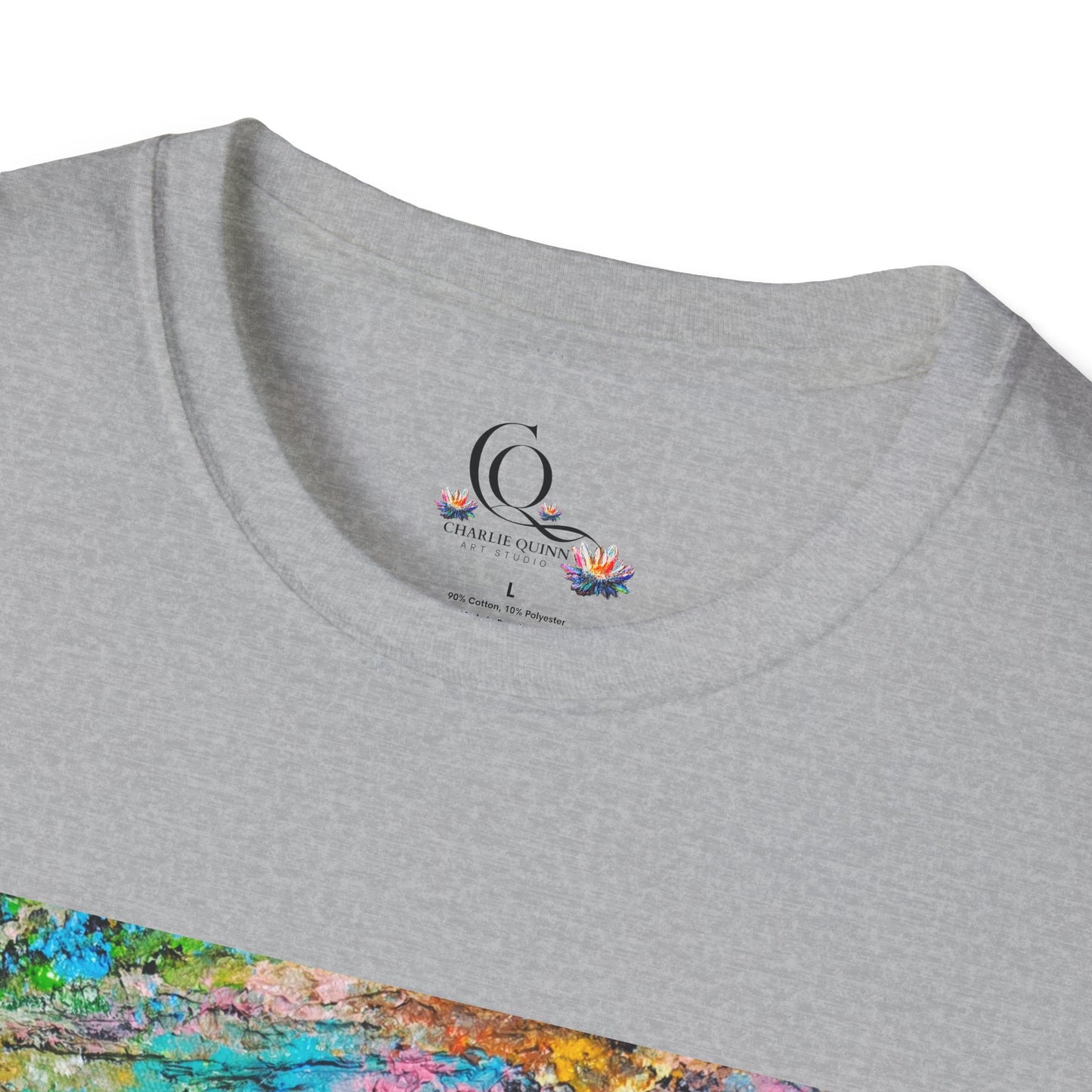 Jimothy Rides a Boat Art Tee — Colorful Impressionist River Scene