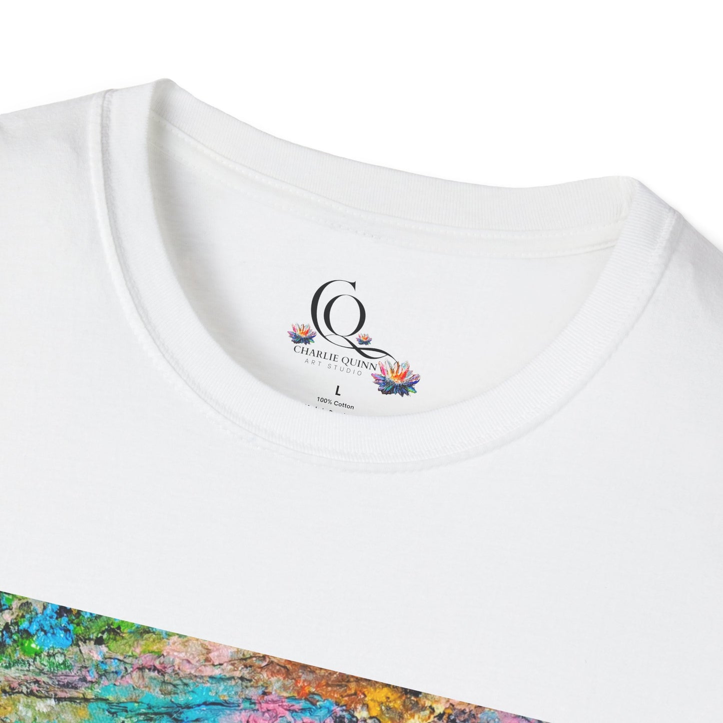 Jimothy Rides a Boat Art Tee — Colorful Impressionist River Scene