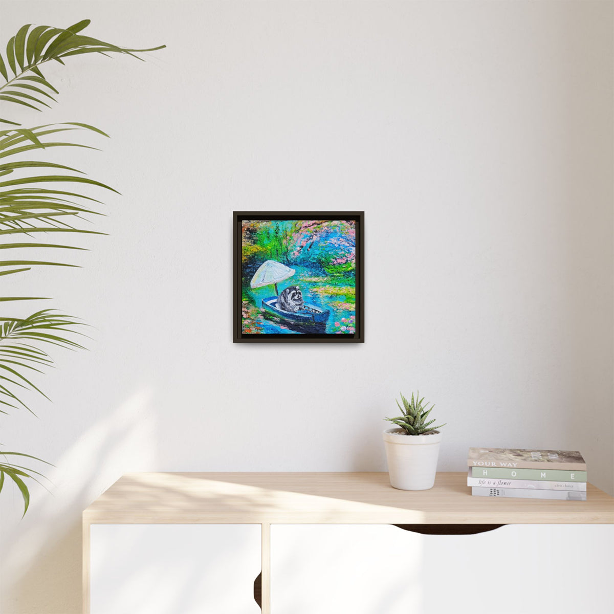 Framed Matte Canvas Art — Jimothy in a Boat Spring Landscape