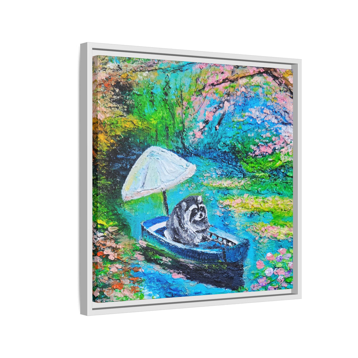 Framed Matte Canvas Art — Jimothy in a Boat Spring Landscape