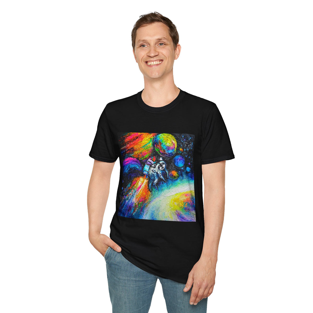 Jimothy in Space Painting T-Shirt — Colorful Cosmic Space Art Tee
