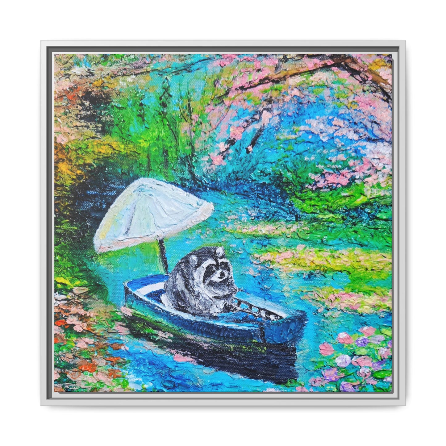 Framed Matte Canvas Art — Jimothy in a Boat Spring Landscape