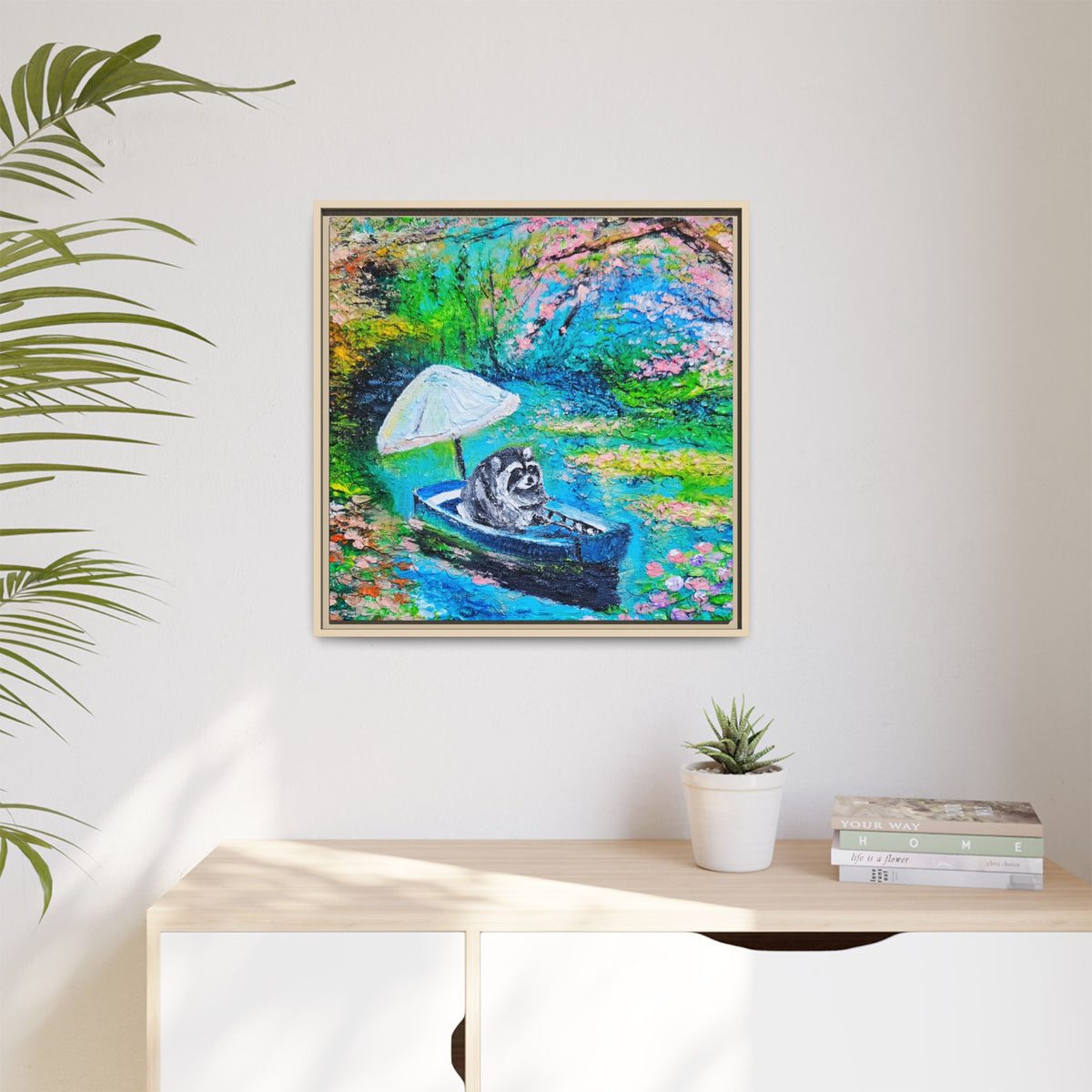 Framed Matte Canvas Art — Jimothy in a Boat Spring Landscape