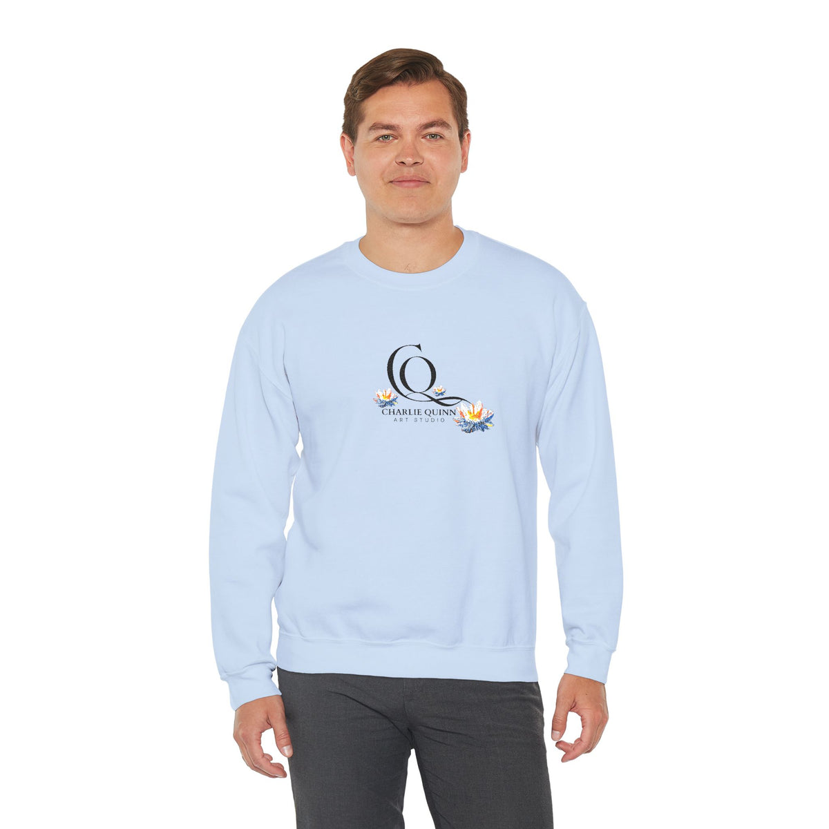 Logo Floral Crewneck Sweatshirt – 'Q' Monogram with Blue Yellow Flowers