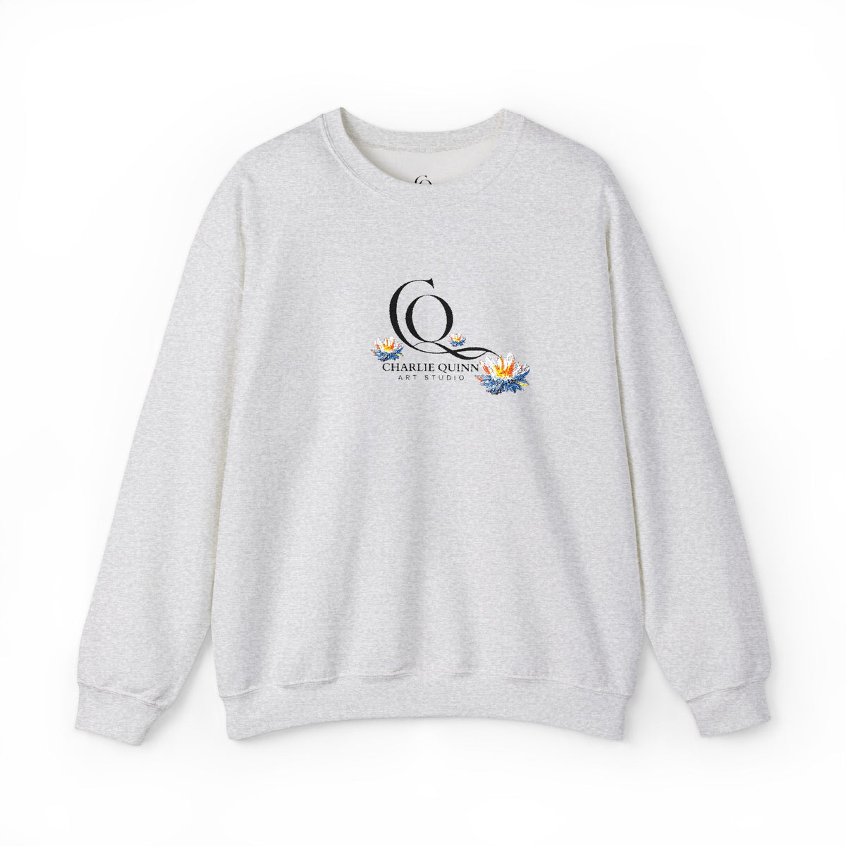 Logo Floral Crewneck Sweatshirt – 'Q' Monogram with Blue Yellow Flowers
