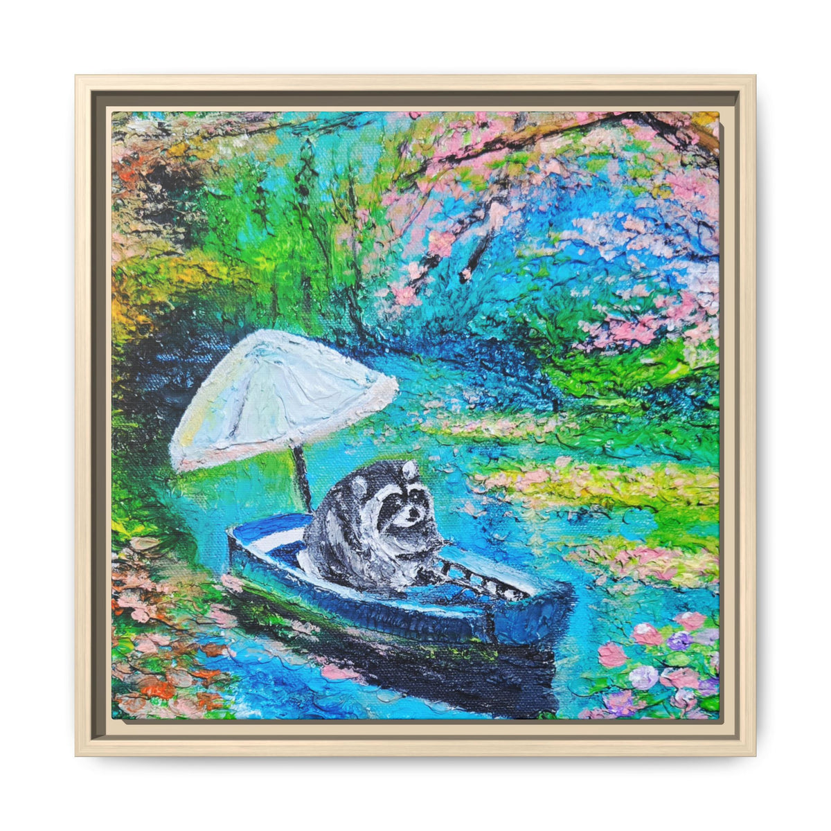 Framed Matte Canvas Art — Jimothy in a Boat Spring Landscape