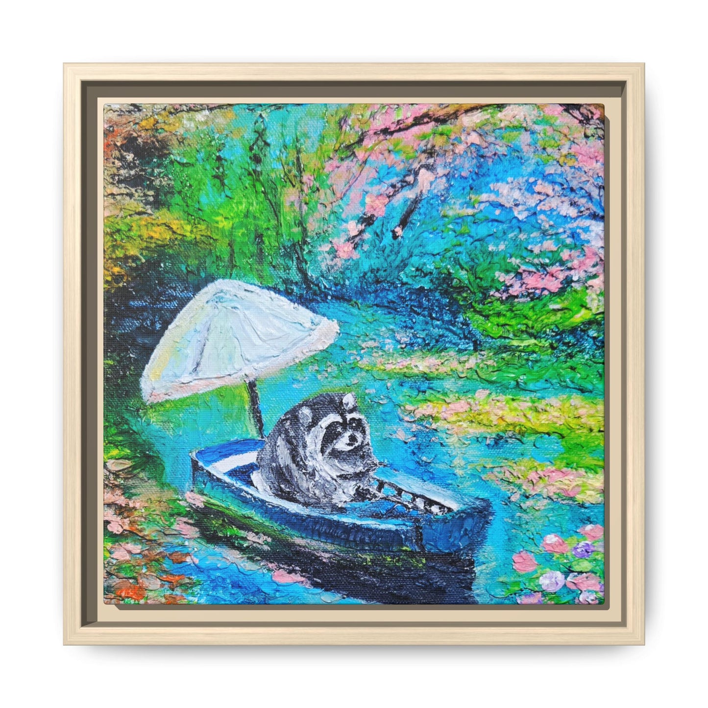 Framed Matte Canvas Art — Jimothy in a Boat Spring Landscape