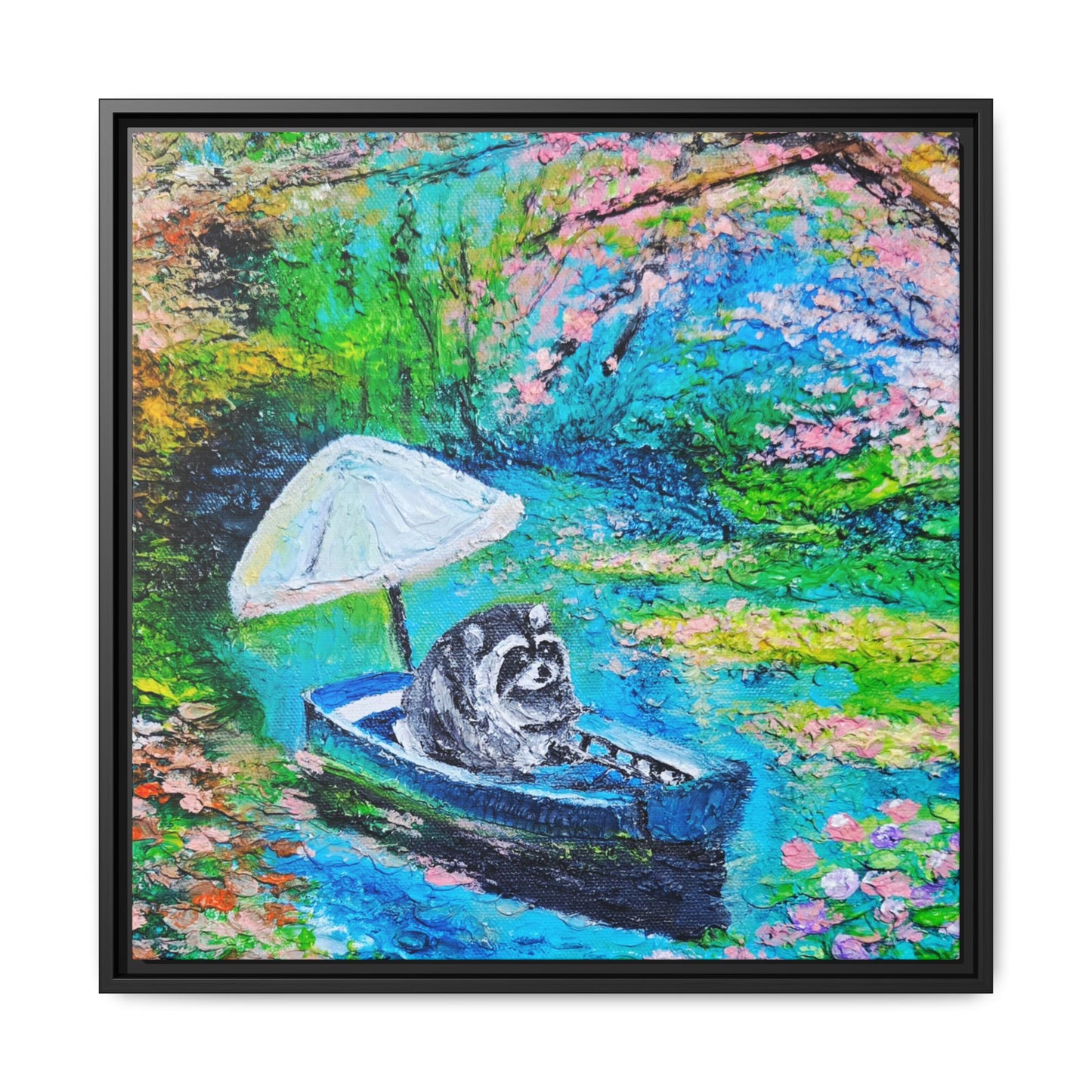 Framed Matte Canvas Art — Jimothy in a Boat Spring Landscape