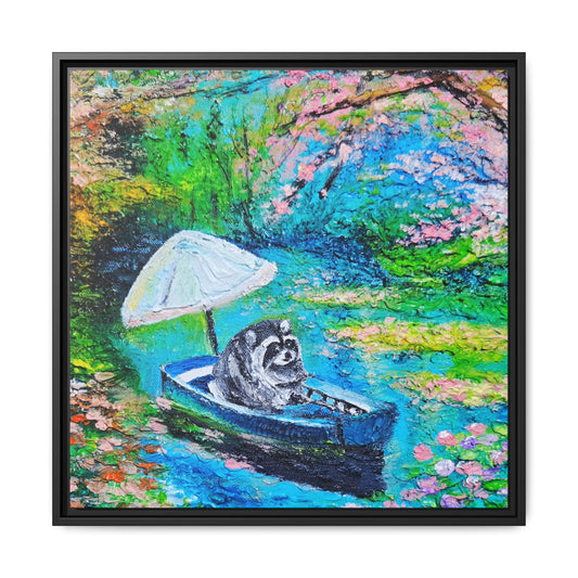 Framed Matte Canvas Art — Jimothy in a Boat Spring Landscape