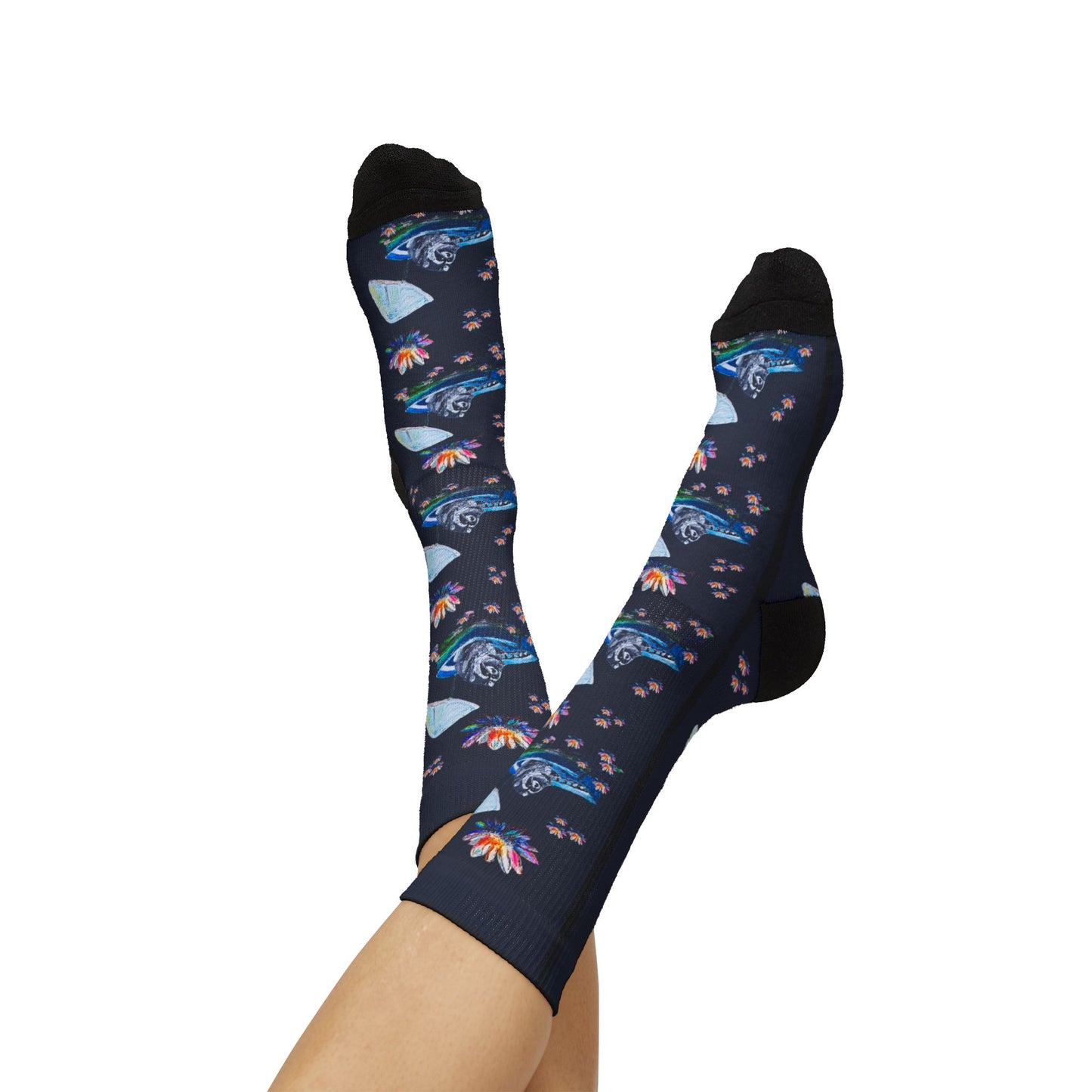 Jimothy & Lotus Pattern Sublimation Socks — Floral Lotus Crew Socks