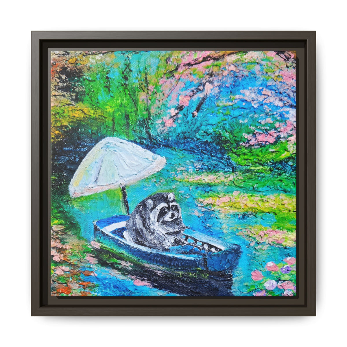 Framed Matte Canvas Art — Jimothy in a Boat Spring Landscape