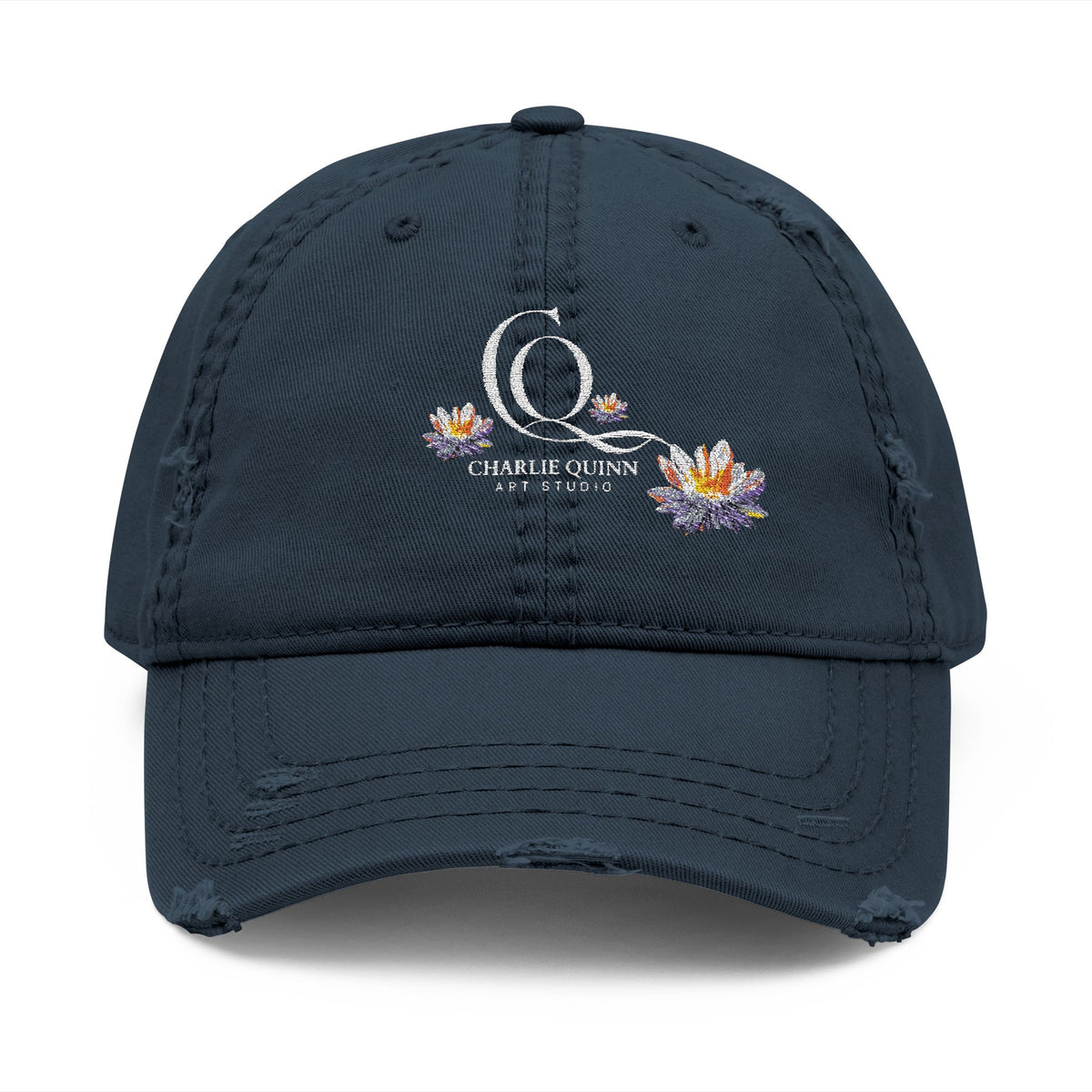 Distressed Embroidered Dad Hat – CQT Lotus Logo Design